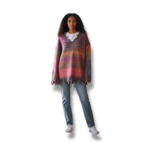 Sabrina Lauren distressed rainbow chunky knit sweater